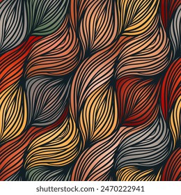 Vector color abstract hand-drawn hair pattern with waves and clouds. Asian style element for design. 