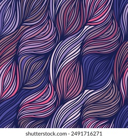 Vector color abstract hand-drawn hair pattern with waves and clouds. Asian style element for design. 