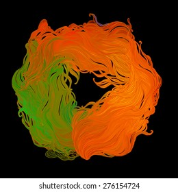 Vector color abstract hand-drawn hair pattern with waves and clouds. Asian style element for design. 