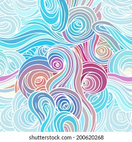 Vector color abstract hand-drawn pattern with waves and clouds 
