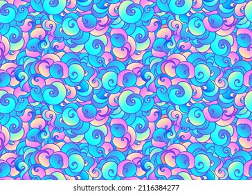 Vector color abstract hand-drawn pattern with waves and clouds 