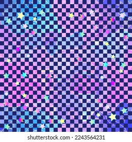 Vector color abstract hand-drawn pattern with waves, clouds and  chequer in neon pastel colors. Retro gothic style. Colorful rainbow concept.