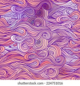 Vector color abstract hand-drawn pattern with waves and clouds 