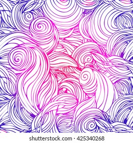 Vector color abstract hand-drawn seamless pattern with wavy hair