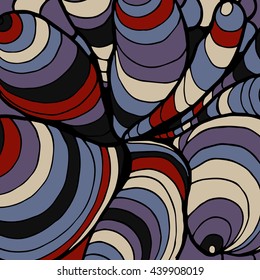 Vector color abstract hand-drawn waves pattern with waves and clouds. 
