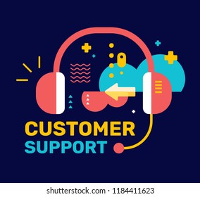 Vector color abstract illustration with cloud and headphones. Customer support creative concept with text on black background. Flat style design for web, site, banner, poster, presentation - Powered by Shutterstock - Get 15% off with code: PIKWIZARD15