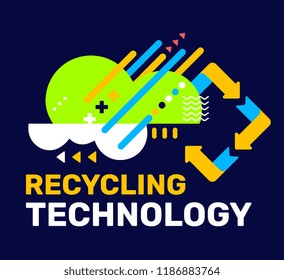 Vector color abstract illustration with shape cloud and arrow. Recycling technology creative concept with text on dark background. Flat style design for web, site, banner, poster, presentation
