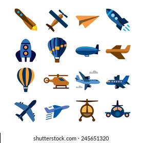 vector color airplane icons on white background