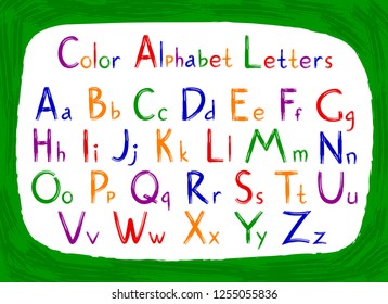 Vector color alphabet with brush texture.
Isolated  colorful  letters.