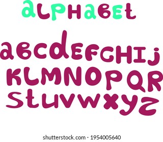 Vector color alphabet.  handwritten abc design for book cover, poster, card, print on baby's clothes . Playful style font design, childish alphabet letters 