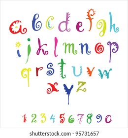 vector color alphabet and numerals on a white background / vector alphabet