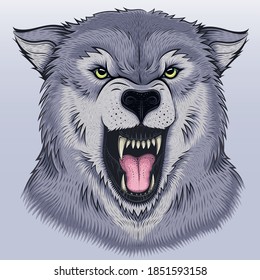 Vector Color Angry Wolf Head Illustration