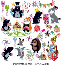 Vector color animal birthday cartoon