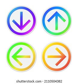 Vector color Arrows isolated. Paper sticker with Arrows. Colorful vector arrows to left, right, up and down.