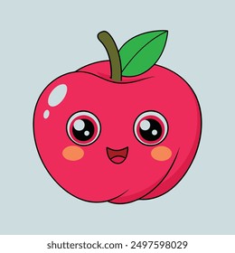 Vector Color Art of a Cute Apple with Face Illustration, Logo Icon, and Funny Cartoon Clipart