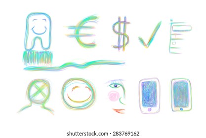 vector color art shape telephone, smile, avatar, check, app mobile, dollar, euro, tooth