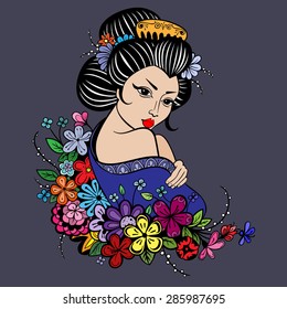 Vector Color Asian Geisha Woman Illustration