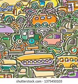 Vector color auto pattern, doodle lines, colorful grunge background