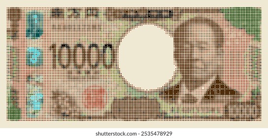 Vektorfarben - Banknote von 10000 neuen japanischen Yen 2023. Rastereffekt. Viele Punkte. Nippon. Geld von Japan. Zehntausend.