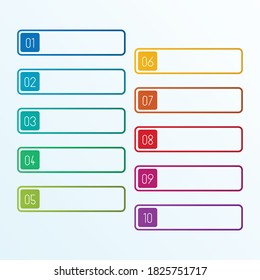 Vector color banner step  infographic in square shape with numbers 1 to 10