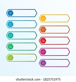 Vector color banner steps infographic in hexagon shape with numbers 1 to 10