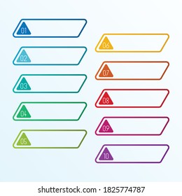 Vector color banners steps infographic in triangle shape with numbers from  1 to 10
