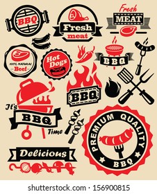 vector color barbecue grill party icons set