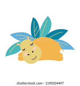 vector color beige sleeping hippo animal simple scandinavian style summer leaf childish for your paper textile design