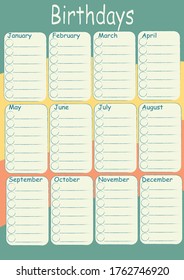 Vector Color Birthday List for Print