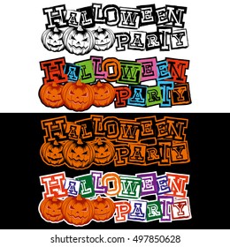 Vector color and black and white illustration grunge lettering halloween party and jack-o-lantern pumpkins set. 