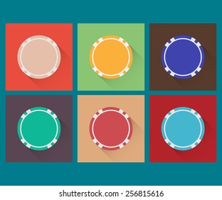 Vector color blank casino chips set. Design in minimal style.