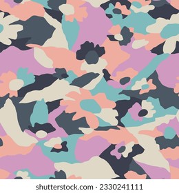 Vector color blocking flower with layers illustration seamless repeat pattern