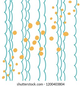 vector color blue waves yellow spots vertical seamless repeating pattern doodle for your design