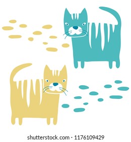 vector color blue yellow domestic cat couple animal simple relationship childish for your paper textile design