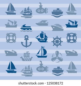 vector color boat and ship icons set