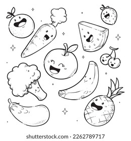 Libro de color de vectores con fruta y verdura lindo