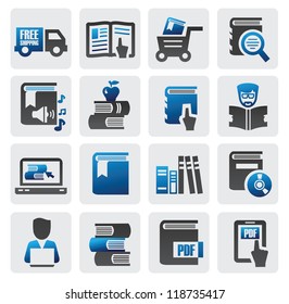 vector color book icons set on gray