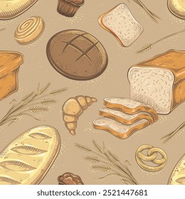 Vector Color Bread Bakery Seamless Pattern