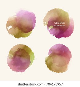 Vector color brush strokes set. Watercolor Grunge isolated elements. Smoke brushes for your design. Freehand. Ink splash. Acrylic stamp. Vector illustration