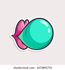 Vector color bubble gum sticker in comics style  Hand drawn cartoon  illustration isolated white 