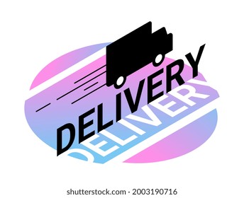 Vector color business abstract illustration with word delivery and van on white background