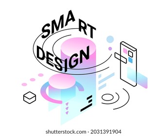 Vector Color Business Abstract Illustration with Word Smart Design and Smart Phone on White Background