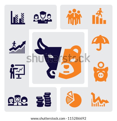 vector color business icons set on gray