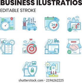 Vector Color Business Illustrations with Editable Stroke