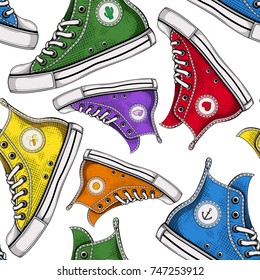 Vector Color Canvas Sneakers Seamless Pattern Stock Vector (Royalty ...