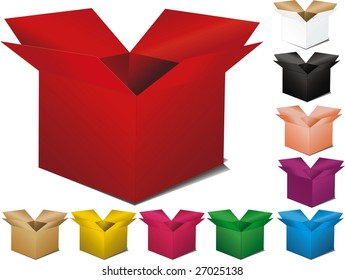 vector color cardboard boxes. Opened and closed