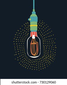 Vector Color Cartoon Illustration Edison Light Bulb On Dark Upside Down, Vector Design Element