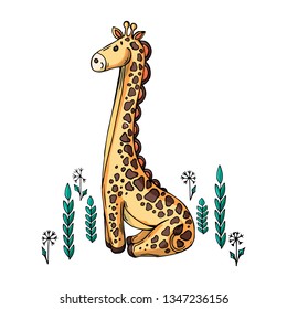 Vector color cartoon illustration of a giraffe.