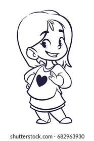 Vector color cartoon image of a cute little girl outlines. Color image outlined. Vector cartoon little girl. Black and white. Pretty kids