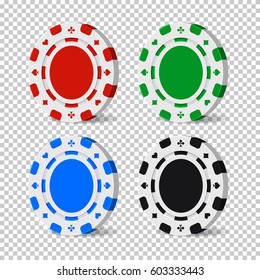 Vector color casino chips isolated on transparent background.